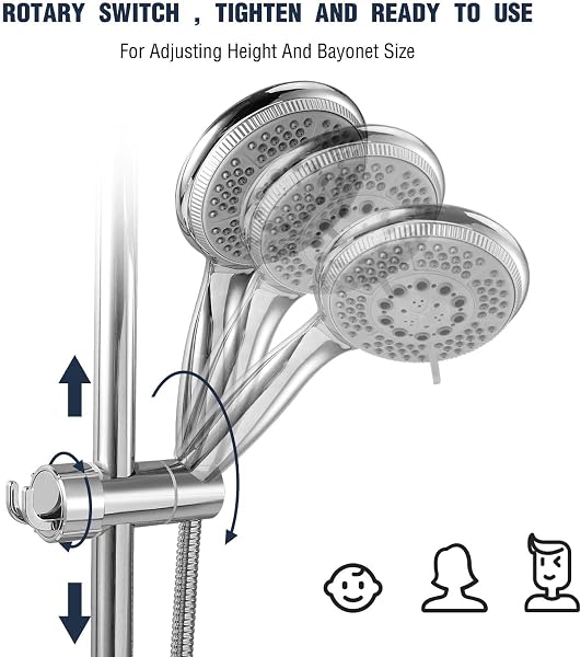 Vinabo Support Pommeau de Douche, Support de Douche Sans Percage, 18-25 MM à Diamètre Réglable, Support Douchette avec Crochet, Entretoise Intégrée pour Protéger la Barre de Douche - 3