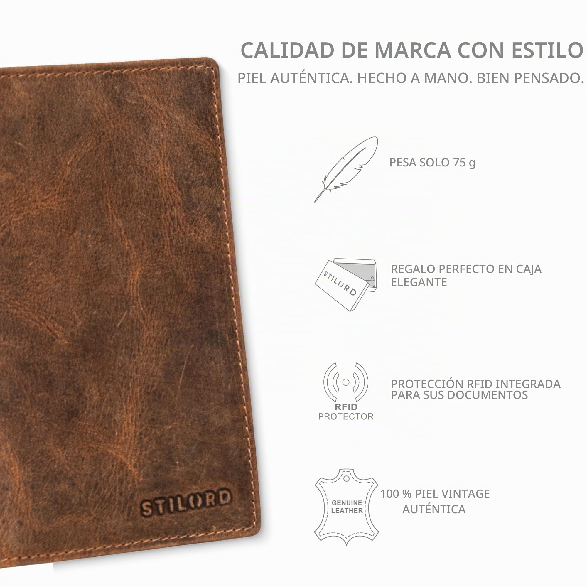 STILORD "Arthur Funda Pasaporte Cuero Accesorios Viaje Carpeta Identificación Cuero Genuino Caso Documentos Carpeta Color:Bergamo - marrón