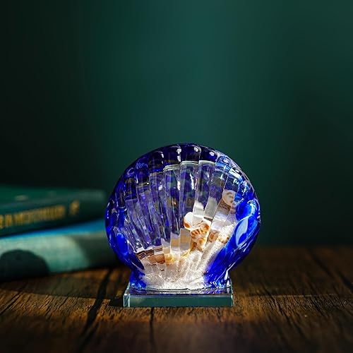 Miniatura 8 de QFkris Adorno de cristal hecho a mano de concha de vieira de 4.5 pulgadas con arena y conchas marinas, decoración de playa costera coleccionable,