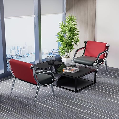 Miniatura 2 de wonline Silla de sala de espera con reposabrazos, muebles de oficina de piel sintética, asientos de invitados de oficina, vestíbulo de conferencias