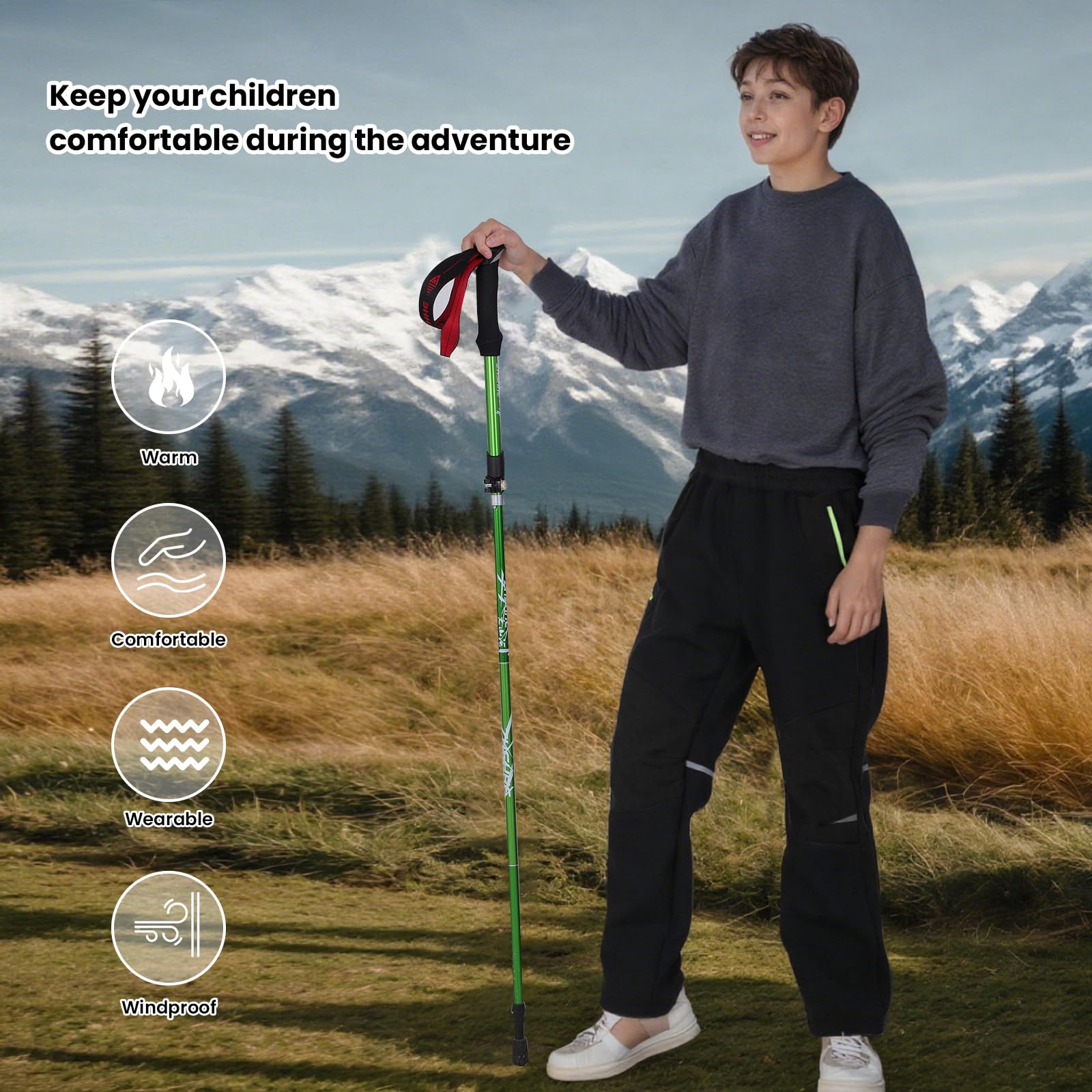 SUKUTU Pantalones Outdoor para niños Pantalones de montañismo con Forro Polar Niñas Niños Gruesos Impermeables Otoño e Invierno