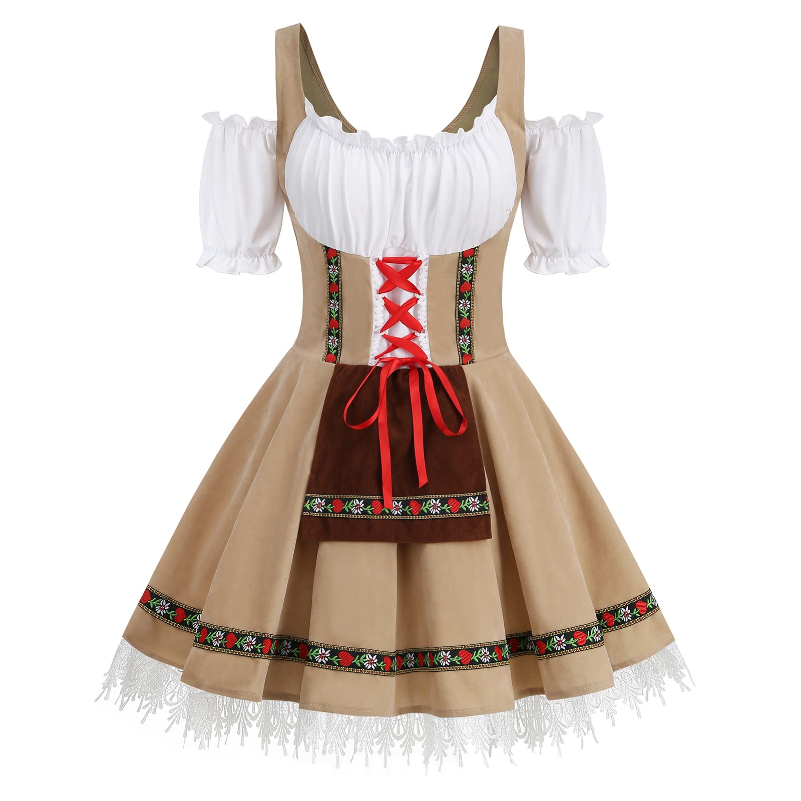 maxToonrain Oktoberfest Outfit Women Blue,Women's German Beer Bavarnian Traditional Short Sleeve Off Shoulders Halloween Costume Fancy Maid Dress for Womens(khaki S)