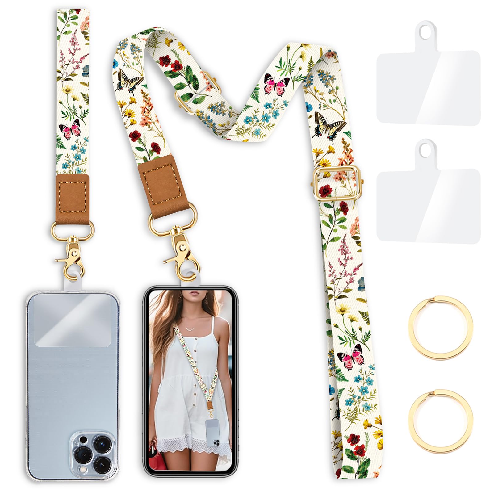 Yonlevres Phone Lanyard Crossbody Strap Wrist Neck Adjustable Women Flowers