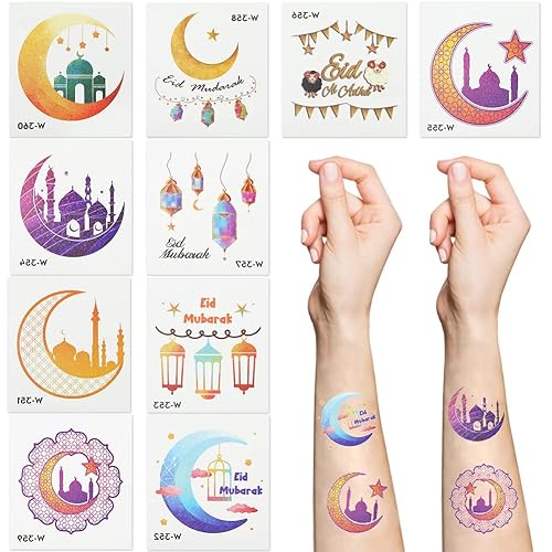 Eid Mubarak - Tatuaje temporal para niños, 10 hojas de calcomanías de vinilo islámico, calcomanías de tatuaje facial para niños, niñas, niños, disponible en Yaxa Costa Rica