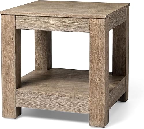 Maven Lane Paulo Mesa auxiliar Mesa cuadrada de 22 pulgadas con almacenamiento Madera maciza gris Ideal para sala de estar y dormitorio