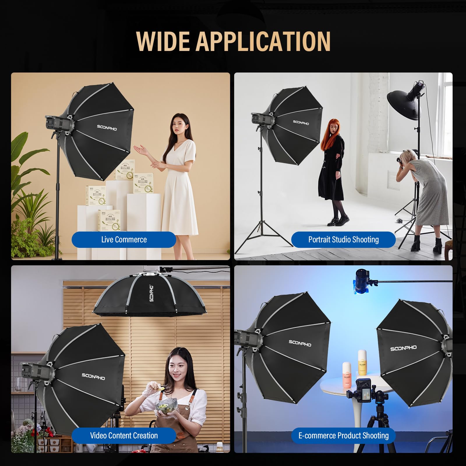 Soonpho Softbox ottagonale da 120 cm, Softbox Bowens a sgancio rapido con griglia a nido d'ape, diffusori di luce, borsa per Godox SL60W, SL60IID, SL60IIBI, per Neewer CB60B, FS150B, CB100C, per