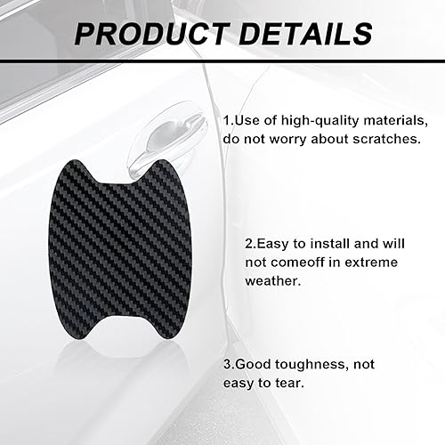 Miniatura 3 de Kewucn 4 calcomanías para manija de puerta de automóvil, películas protectoras de fibra de carbono para manija lateral de puerta, protector