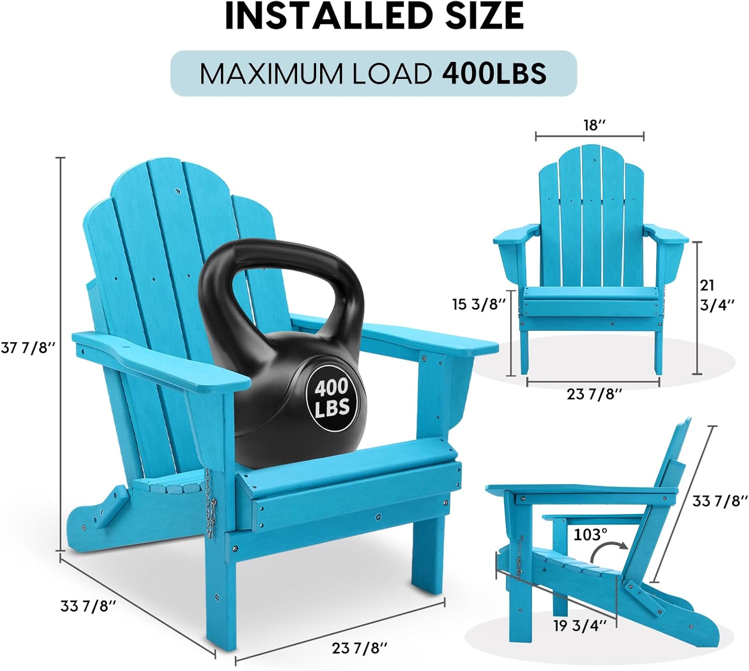 Folding Adirondack Chair, Outdoor Patio Chair Lawn Chair,Weather Resistant for Patio Deck Garden, Backyard, Bonfire& Lawn Furniture Lawn Seating（Blue）