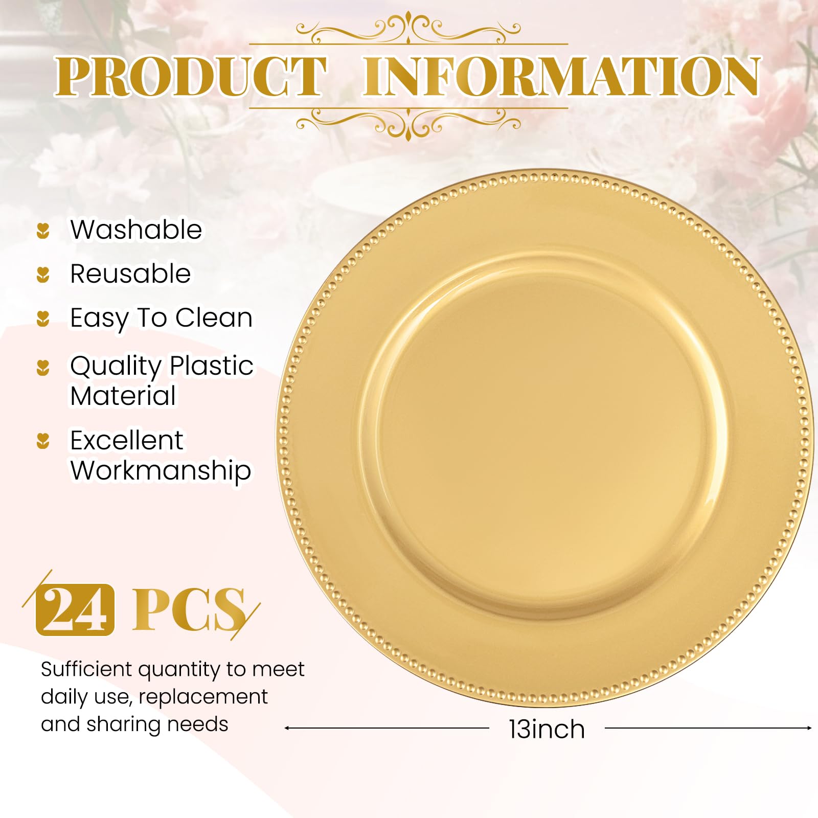 24 Pcs Gold Charger Plates Bulk, 13