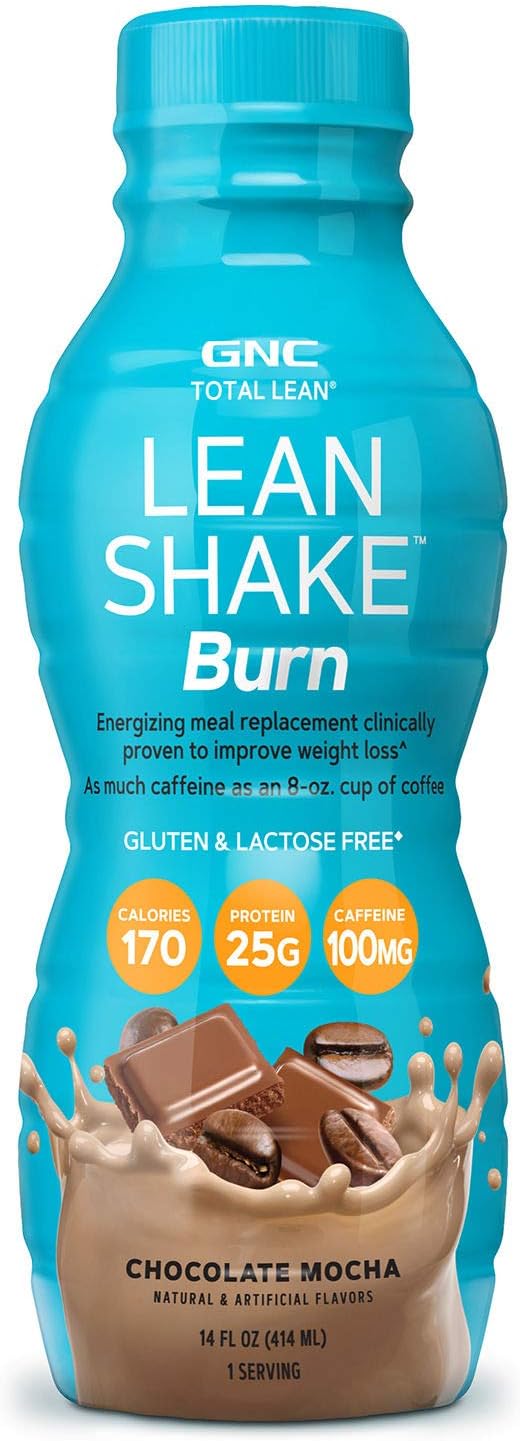 GNC Total Lean Lean Shake Burn To Go Bottles | Energizing High Protein Shake | With Added Nutrient Support | Delicious Convenient Protein Blend | Chocolate Mocha | 12 Pack
