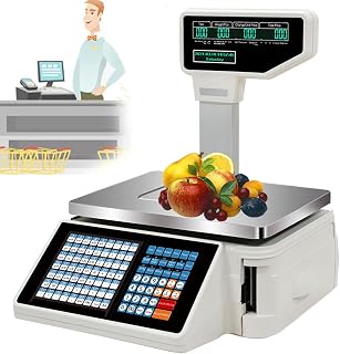 Digital Price Label Printing Scale, Double-Sided Display LCD Screen Weight Price Scale, 30kg/66.14 lbs Capacity, Commercial Electronics Barcode Thermal Printer, for Supermarket/Retail Store,B (A)