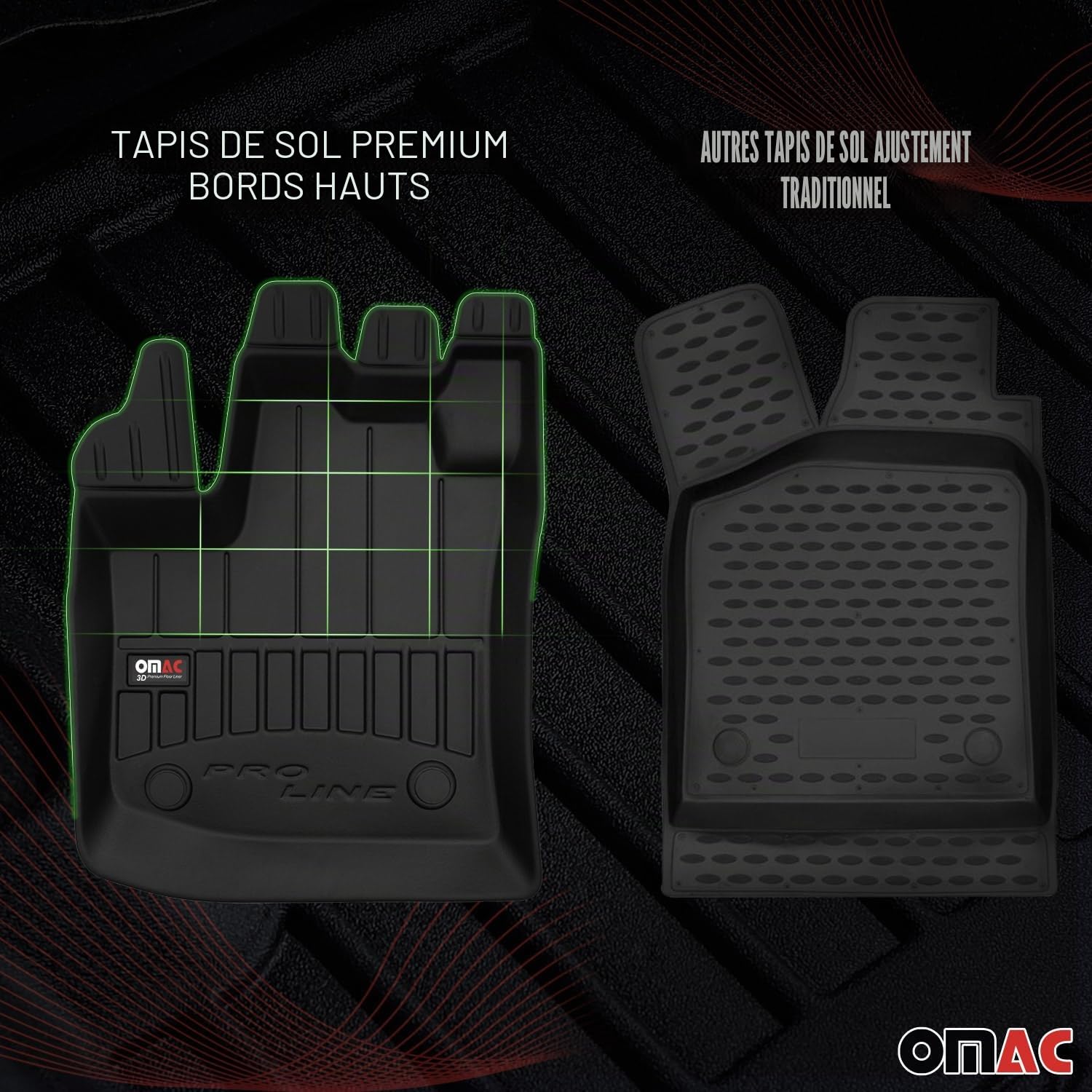Tapis de Sol 3D TPE Premium Compatible avec Isuzu D-Max III Cabine élargie 2019-2022 | Revêtement de Sol pour Voiture - Intérieur antidérapant - Bords Hauts - Noir