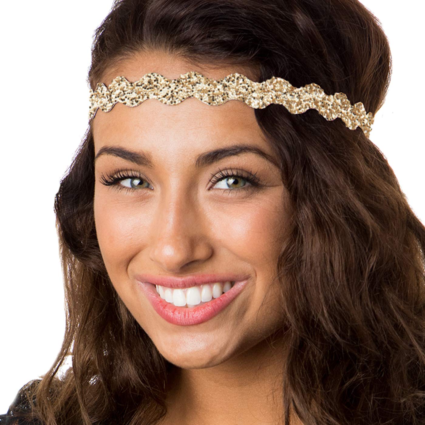 Hipsy Women's Adjustable Fashion Headbands Bling Glitter Wave Gift Sets (Wave Black/Silver/Gold)