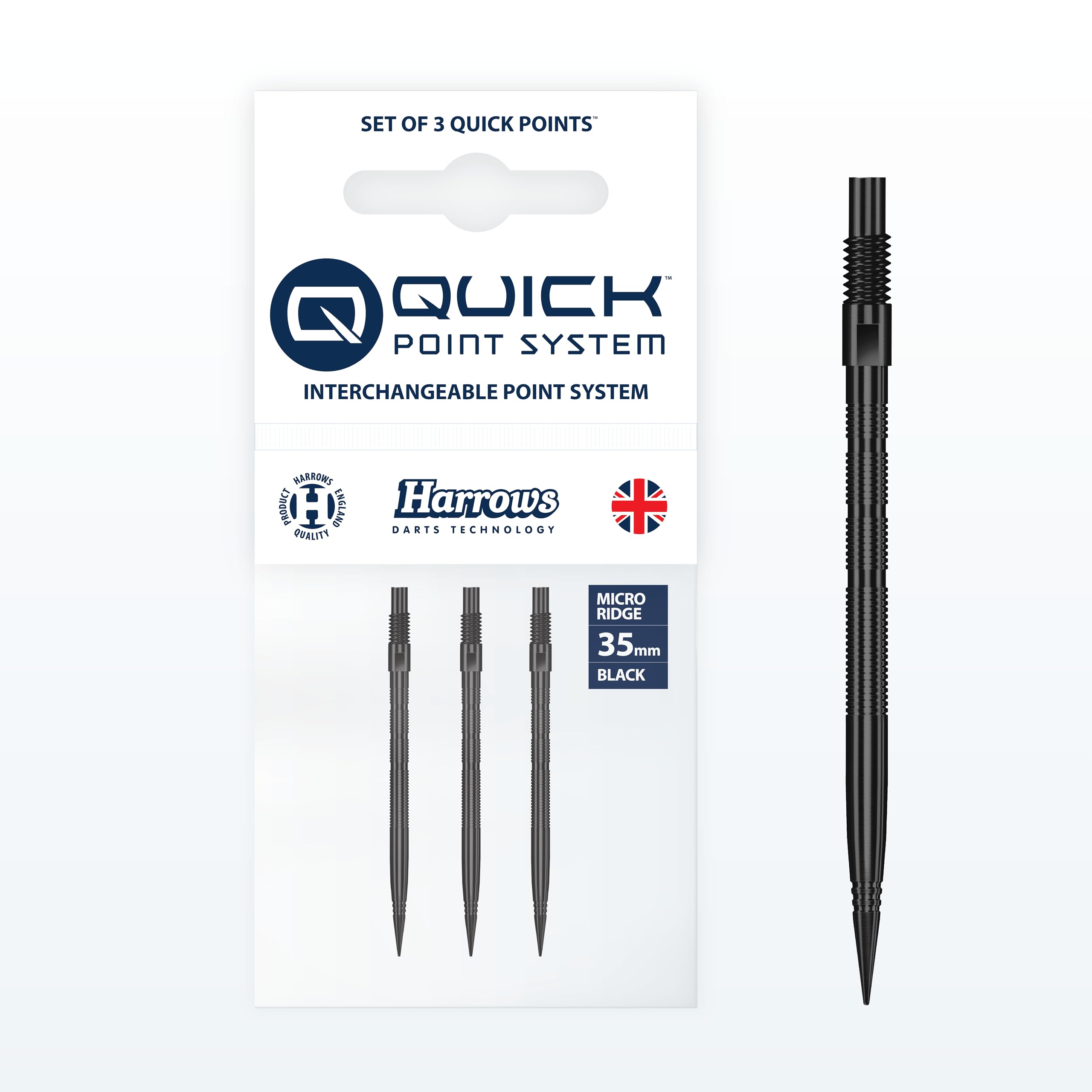 Harrows Micro Grip Quick Points – Precision CNC-Milled Dart Points with Enhanced Finger Grip & No-Break Design – Fast Swap Quick Point System (35mm, Black)