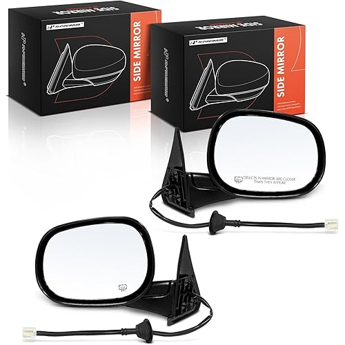 A-Premium Pair (2) Driver and Passenger Side Power Door Mirror - Compatible with Dodge Ram 1500 1998-2001, Ram 2500 3500 1998-2002 - Heated, Manual Folding, Black Outside Rear View Mirror