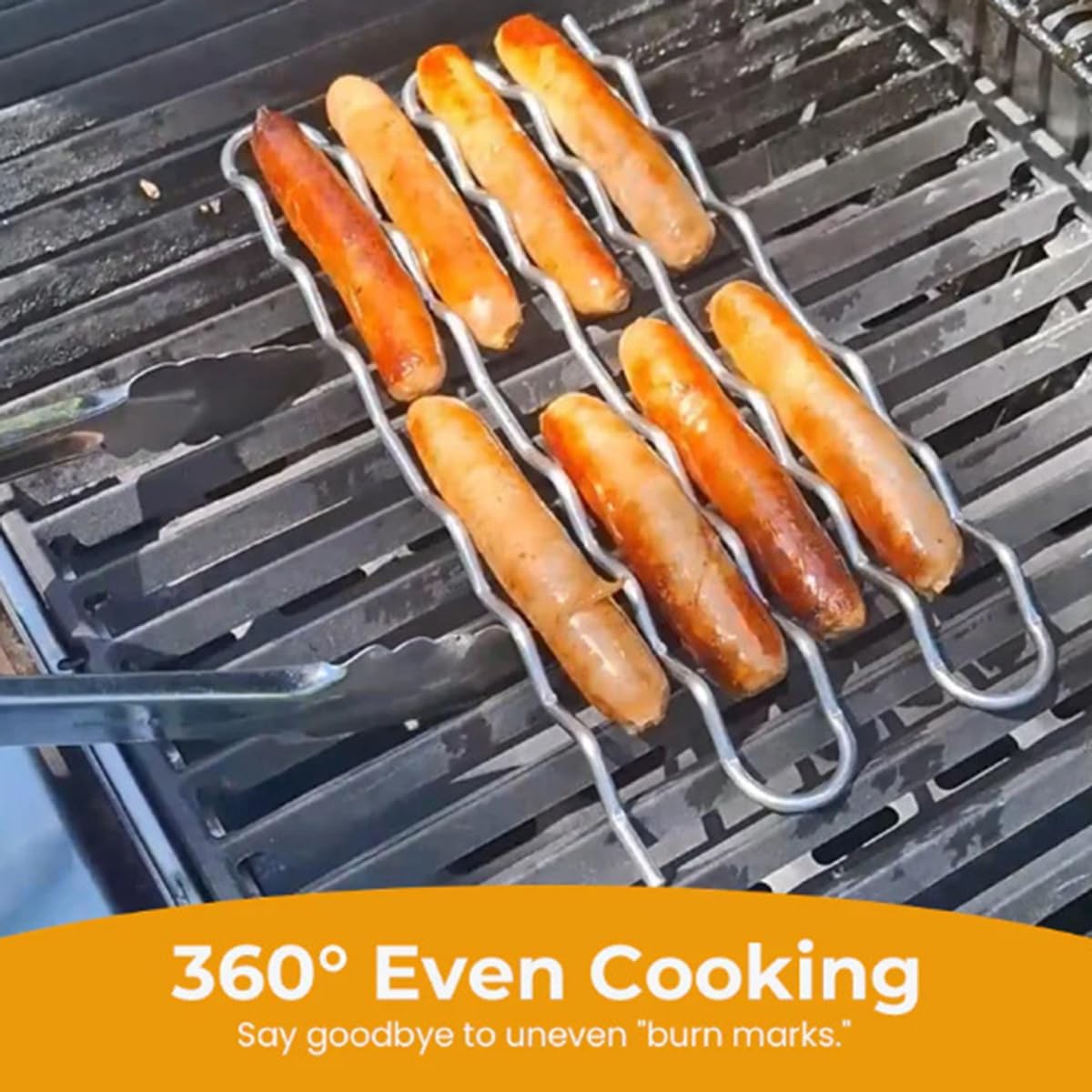 Rullo per salsicce in acciaio inox, girevole a 360°, per salsicce cotte uniformemente, supporto girevole per hot dog, barbecue all'aperto, campeggio