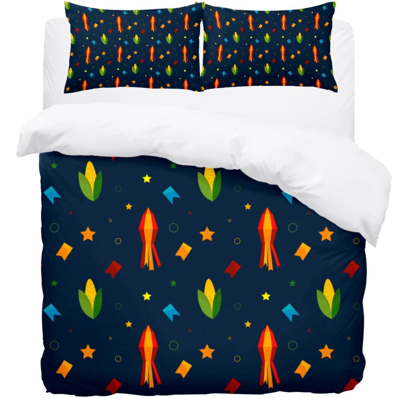 Housse de couette motif étoiles pour lit queen size, parure 3 pièces douce et facile d'entretien