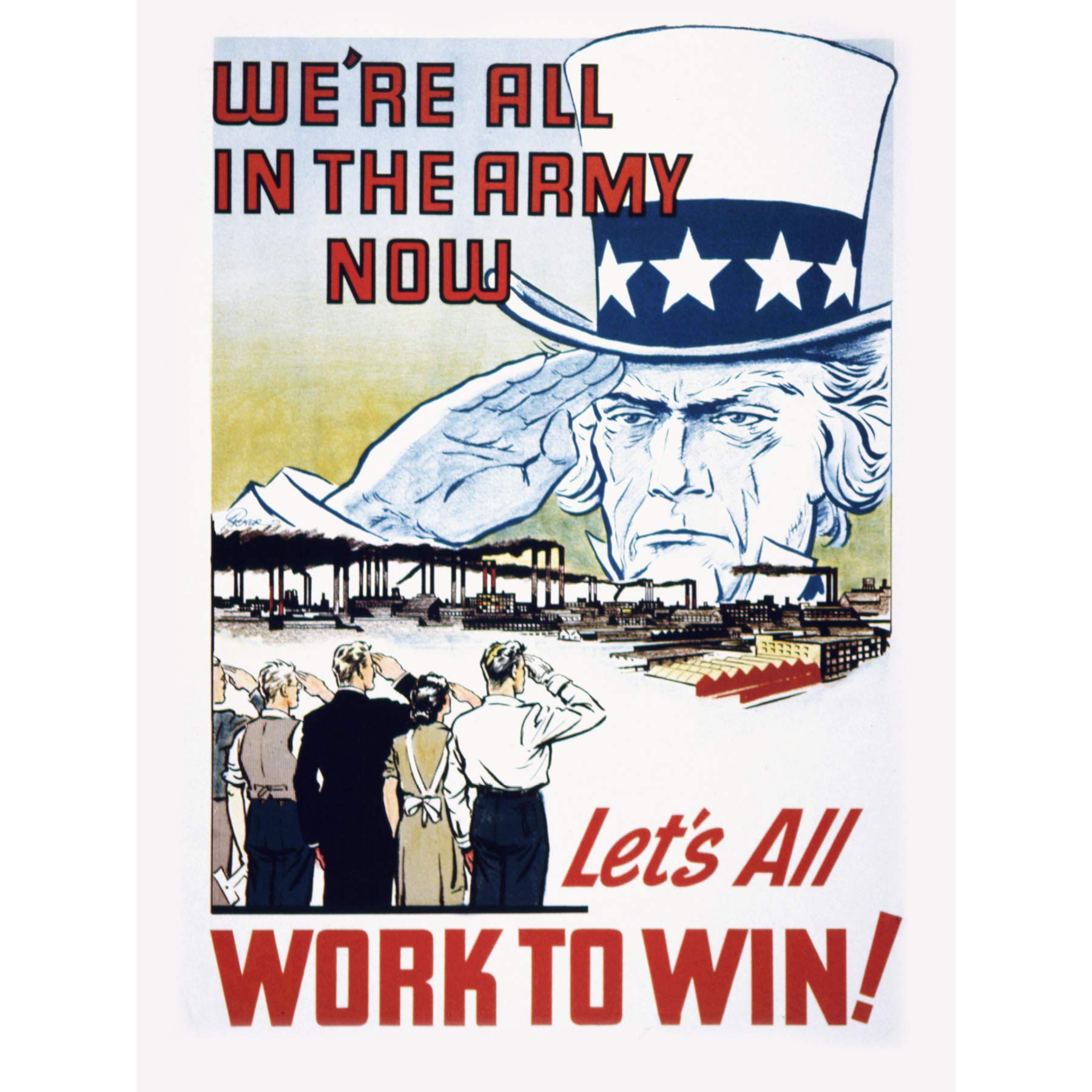 Fine Art PrintsWar WWII USA Uncle Sam Salutes Workers Victory Advert Large Wall Poster Thick Paper 18X24 Inch