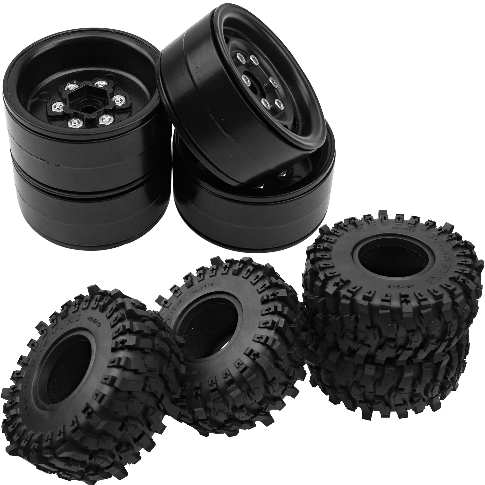 118 * 45mm 1.9" Rubber Tire RC Crawler Mud Tyres Tires & Metal 1.9 Wheels 1.9'' Beadlock Wheel Rims Hubs