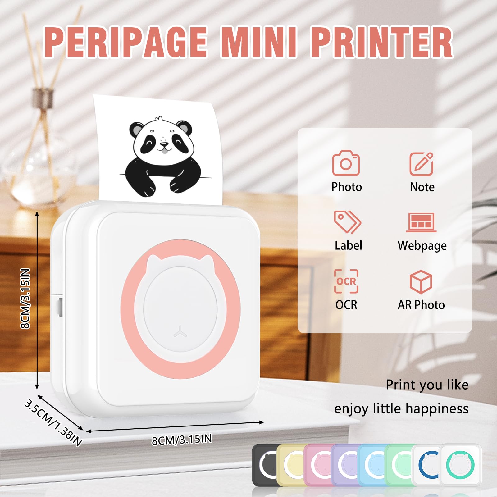 Mini Impresora Bluetooth De Bolsillo, Impresora Térmica Portátil Con 13 Rollos De Papel De Impresion Para Diario Album De Recortes Viajes Notas