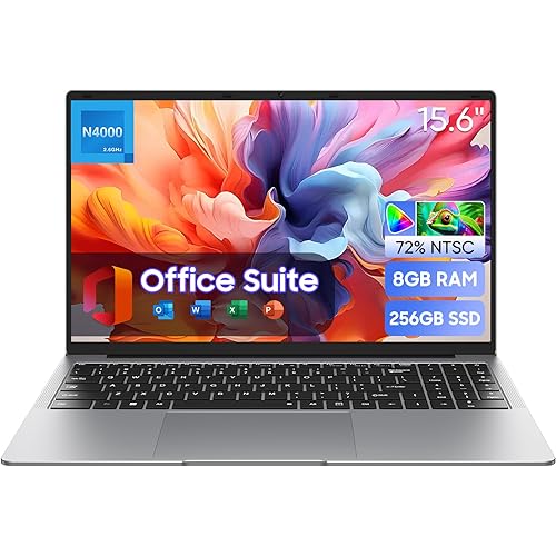 EYY 15.6" Laptop Computer, Laptops with 8GB RAM 256GB SSD, 100% sRGB Screen, Celeron N4000 Processor(up to 2.6GHz) Notebook, Dual Band WiFi丨BT 4.2丨HDMI丨Long Battery Life