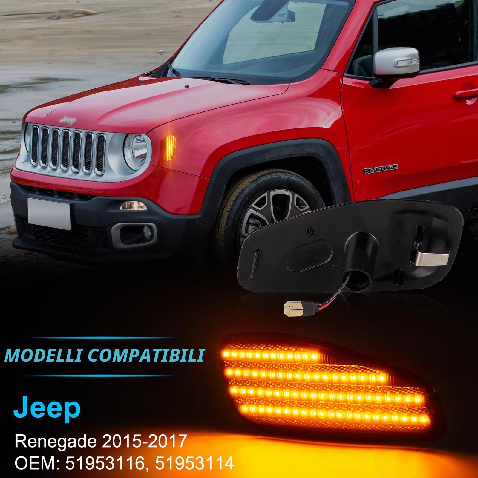 POPMOTORZ LED Dinamico Luci Laterali per J-eep Renegade 2015-2017, Frecce Laterali LED con Canbus Senza Errori 2835 SMD Nero, 2 Pezzi