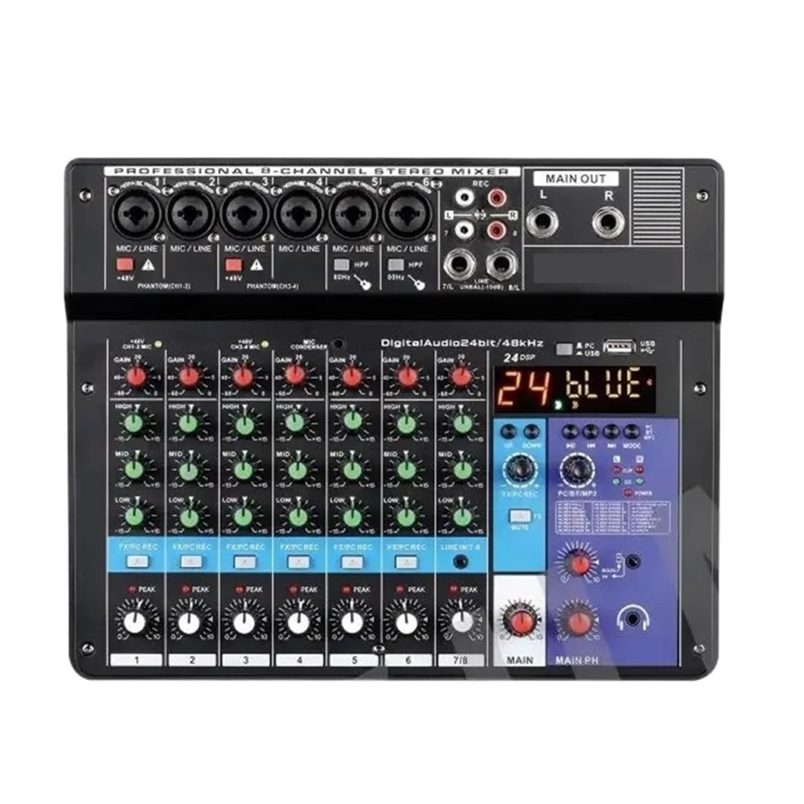 Mixer Audio, Mixer Audio Professale Portatile A8 Da 2 Canali, 24, Scheda Digitale MP3, Ingresso Computer per streaming live, podcasting, PC