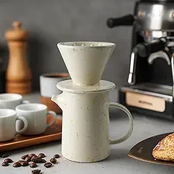 DIF DECO Conjunto de cafeteira para derramar, conjunto de gotejador de café de cerâmica V60 com 20 filtros de café de papel, para casa, café, restaurante, acampamento, 450 ml (ponto multicolorido)