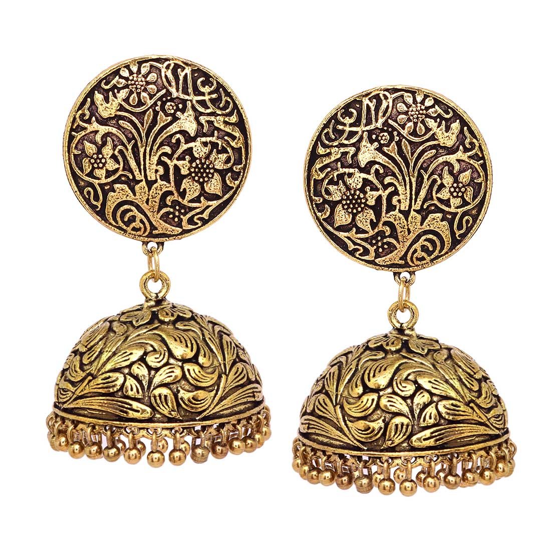 See full amazon price history chart for V L IMPEX Oxidized Metal Gold Finish With Flower Print Women Jhumka Earrings V L IMPEX Oxidized Metal Gold Finish With Flower Print Women Jhumka Earrings (B01NCR3UMK) Amazon Price History, Amazon Price Tracker