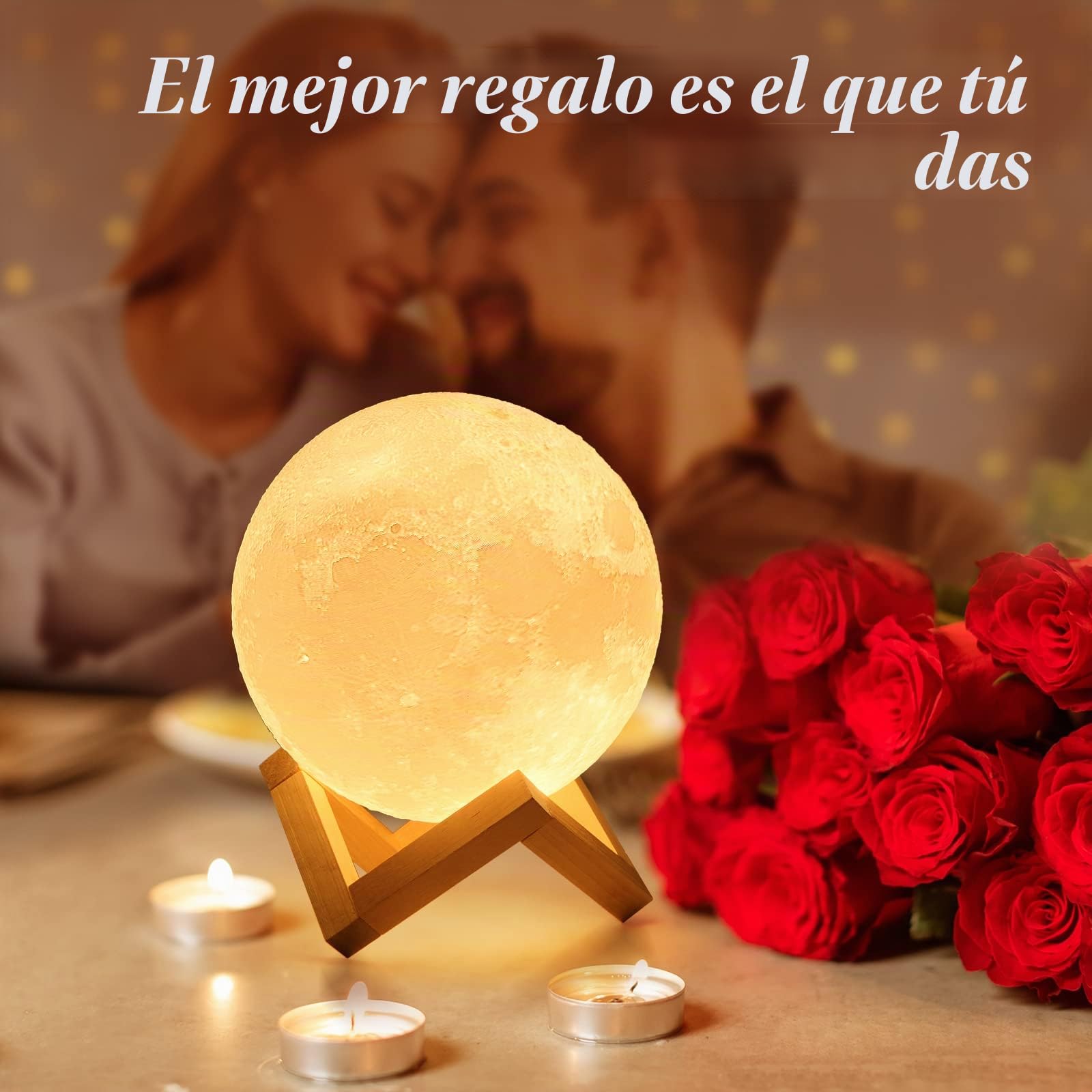 Mydethun luna luz de la luna lámpara de luz nocturna para niños regalo para las mujeres USB carga y control táctil brillo dos tono cálido y blanco frío lámpara Lunar(15cm)