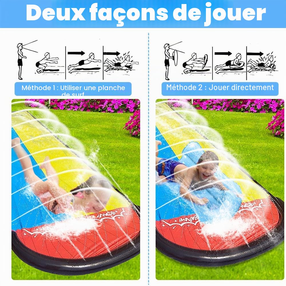 240x55in Toboggan Aquatique, Toboggan d'eau avec 2 Bodyboards, Oboggan d'eau Robuste pour Pelouse avec Arroseur Intégré, Jouets d'été pour Adultes et Enfants