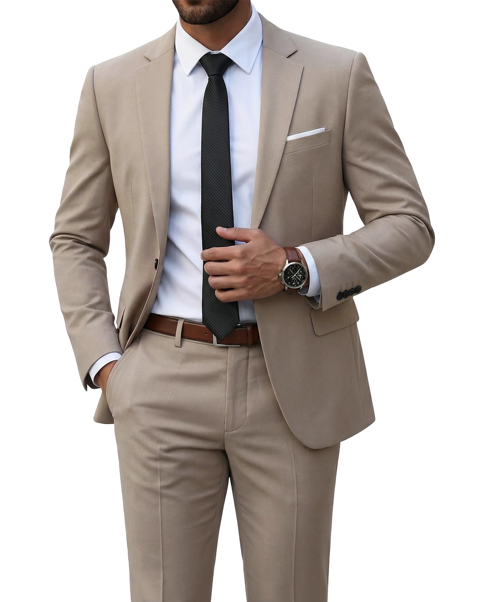 YND Men's 2 Piece Suit with Tie, One Button Slim Fit Solid Jacket and Pants Set, Suits for Men Prom Party Wedding & Business Global Recycled Standard Global Recycled Standard Global Recycled Standard