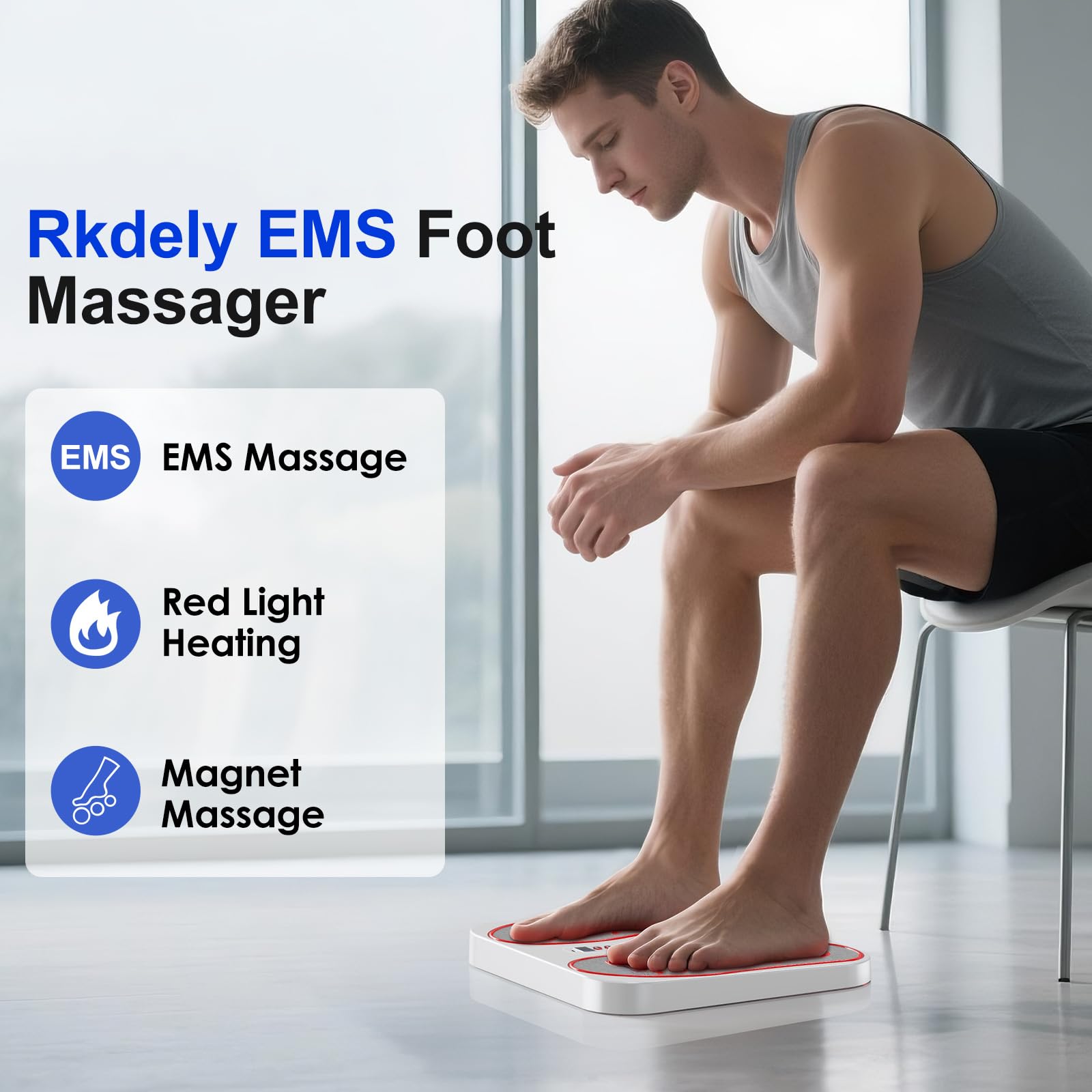Massaggiatore per Piedi, EMS Massaggio Piedi, Massaggiatore Plantare con Riscaldamento e Magneti 8 Modalità e 20 Intensità, Massaggia Elettrico per Muscolare