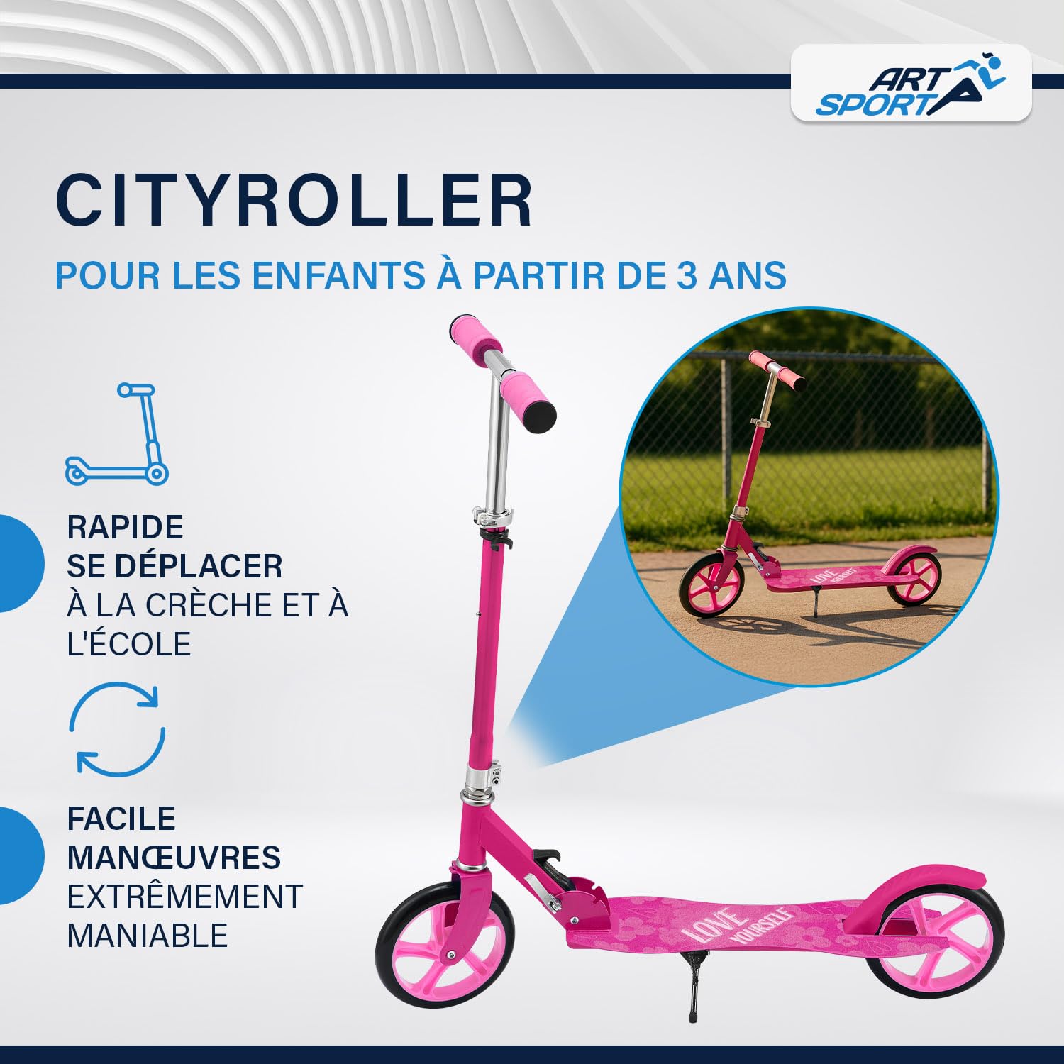 ArtSport Trottinette de Ville avec Roues Big Wheel et Sangle de Transport – pour Les Enfants à partir de 3 Ans – 4 modèles