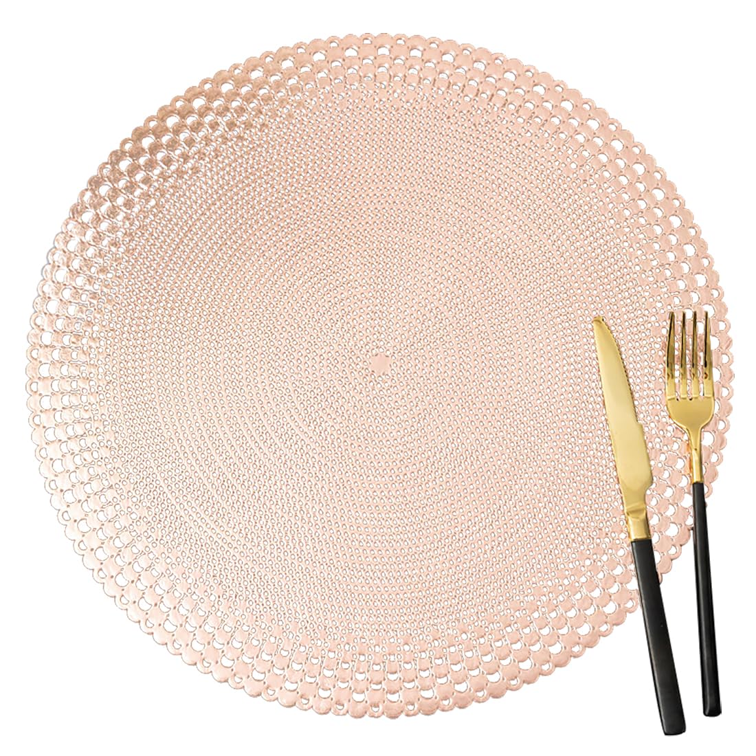 Bohemian PVC Round Placemat 38 Cm (14,9 Pouces) - Mat De Table Imperméable avec Design Ouvert pour La Maison De Restauration À Domicile,Or Rose,10pcs