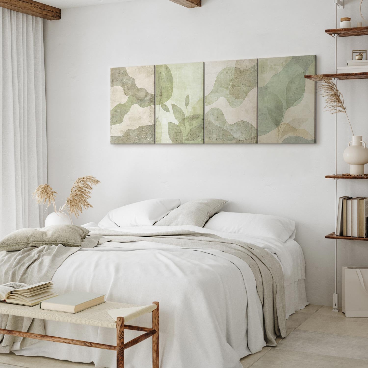murando - Set di 4 Pezzi Quadri Fonoassorbenti Grandi Componibili Foglie Astratto Botanico Boho 240x90 cm (4 pz. 60x90 cm ognuno) - - Quadro Acustico Stampa su Tela Camera da Letto a-H-10144-b-a