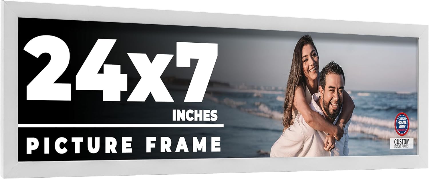 24x7 Frame White Real Wood Picture Frame Width 0.75 Inches | Interior Frame Depth 0.5 Inches | Bianca Mid Century Photo Frame Complete with UV Acrylic, Foam Board Backing & Hanging Hardware
