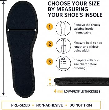 Happystep Terry Cloth Shoe Inserts & Liners (2 Pairs, Black, Men Size 8)