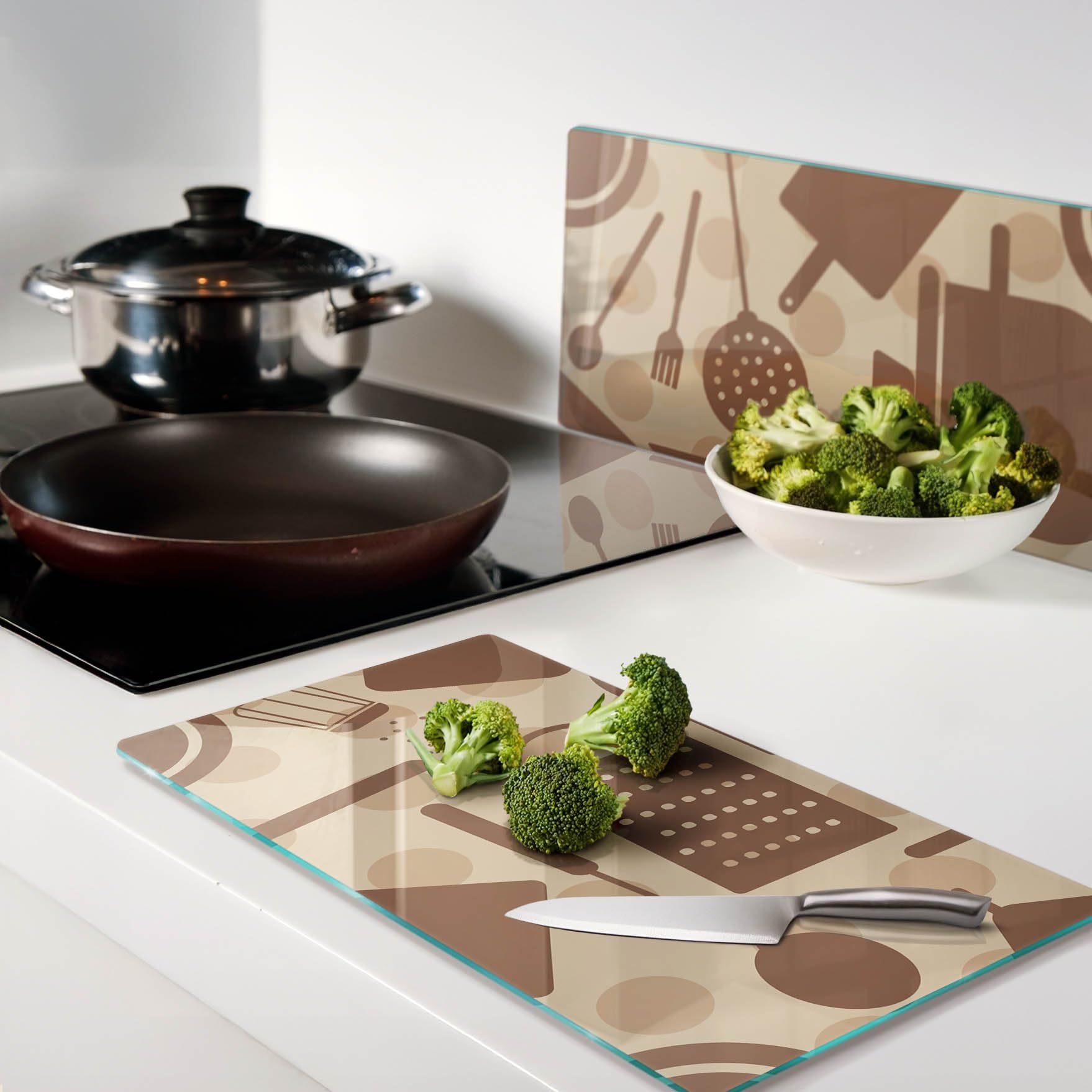 Tulup Planche À Découper - 2x30x52cm - Protection Plaque Induction Cuisson Tapis de Découpe Verre Trempé - Ustensiles De Cuisine