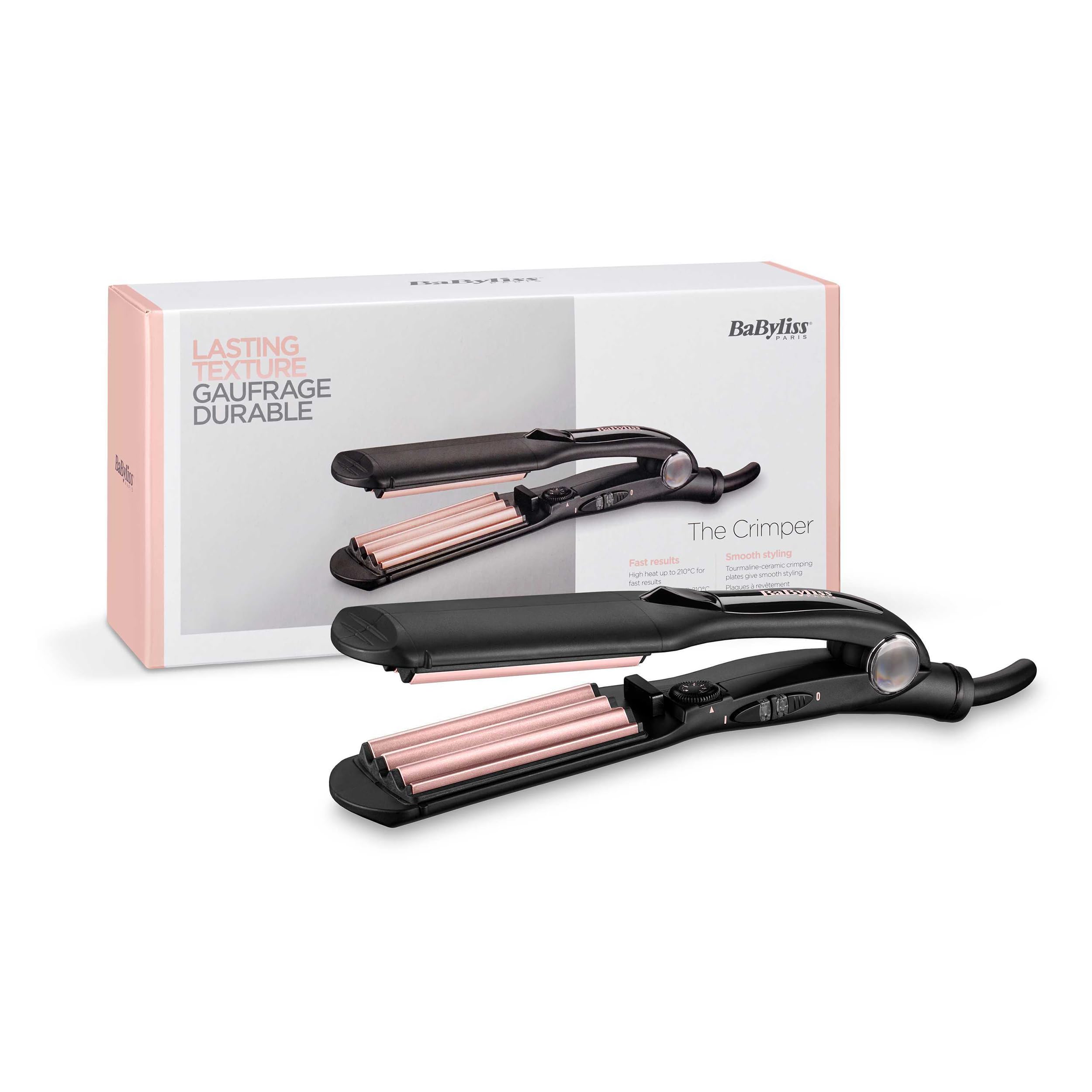 BaByliss Plancha de Crimpar - placas de cerámica con turmalina, 10 temperaturas hasta 210°C, herramienta profesional para crear volumen y textura, Rizador, Texturizador, Negro, 2165CE