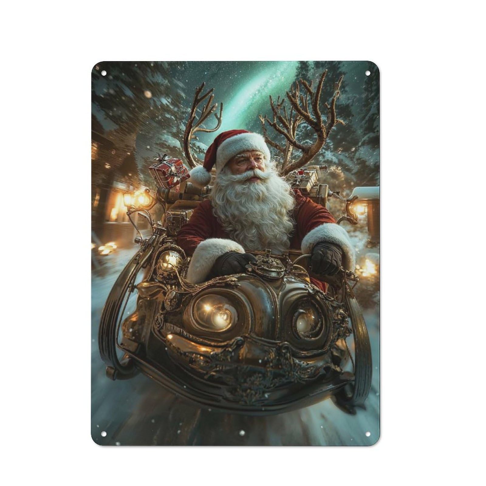 Junmoney Steampunk Santa Claus Printed Metal Sign 40X30cm For Café Or Restaurant, For Hospitality Interior Collectors