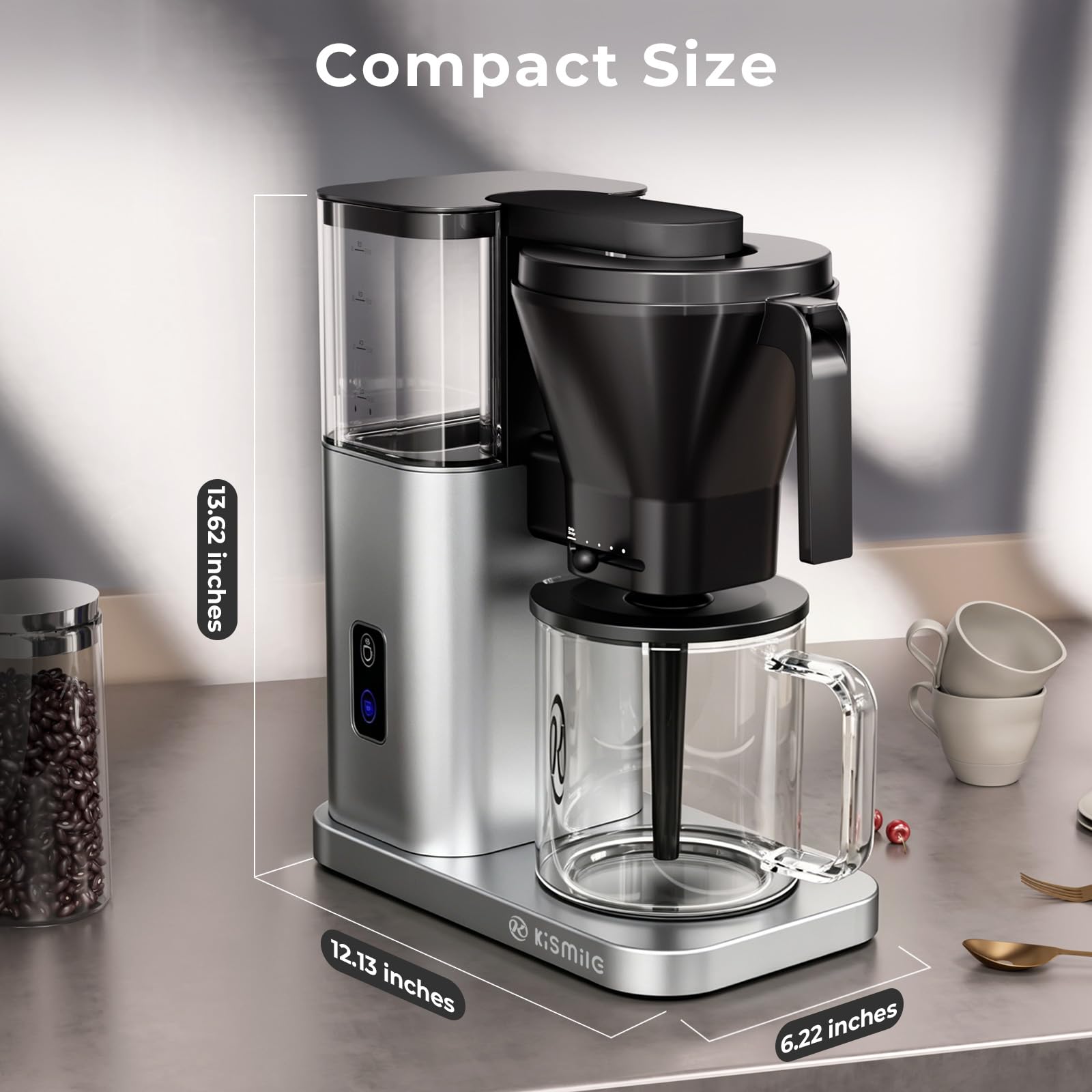 Kismile 8 Cup Drip Coffee Maker, SCA Certified Hot & Cold Brew Coffee Machine, Fast Heating to 197–205℉, 40 Min Keep Warm, Adjustable Flow Control, Easy to Clean