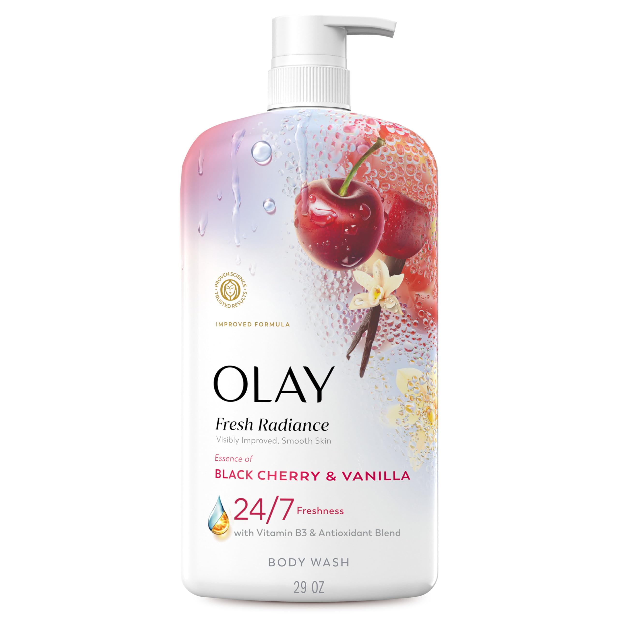 Olay Body Wash for Women Fresh Radiance 24 7 Skin-Loving Freshness Visibly Radiant Plant Based Cleansers Vitamin B3
