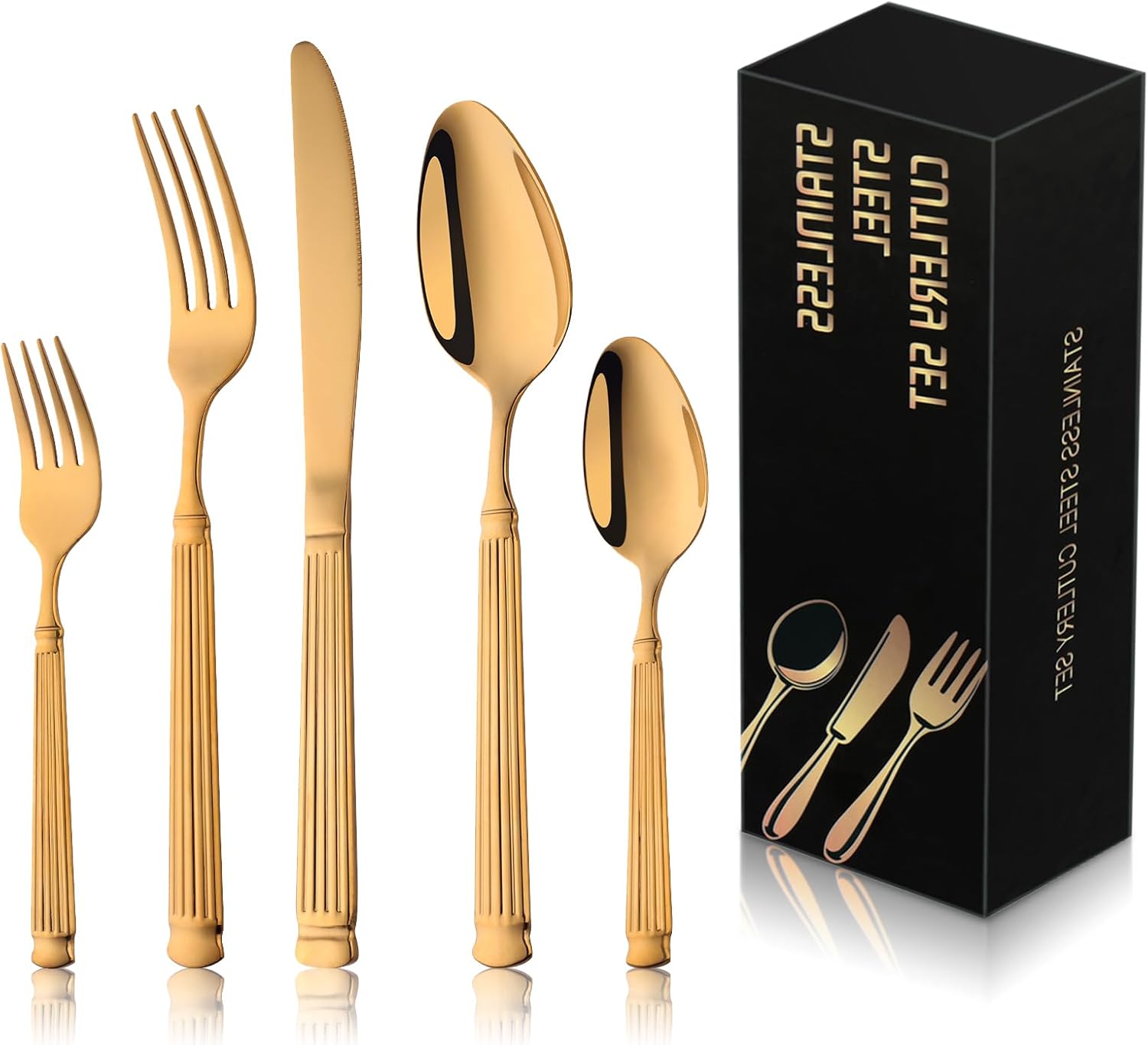 Buyer Star Stainless Steel Gold Silverware Set, 20 Piece Utensil Flatware Set for 4 People, Mirror Polished and Dishwasher Safe Cutlery, Suitable for Home and Restaurant