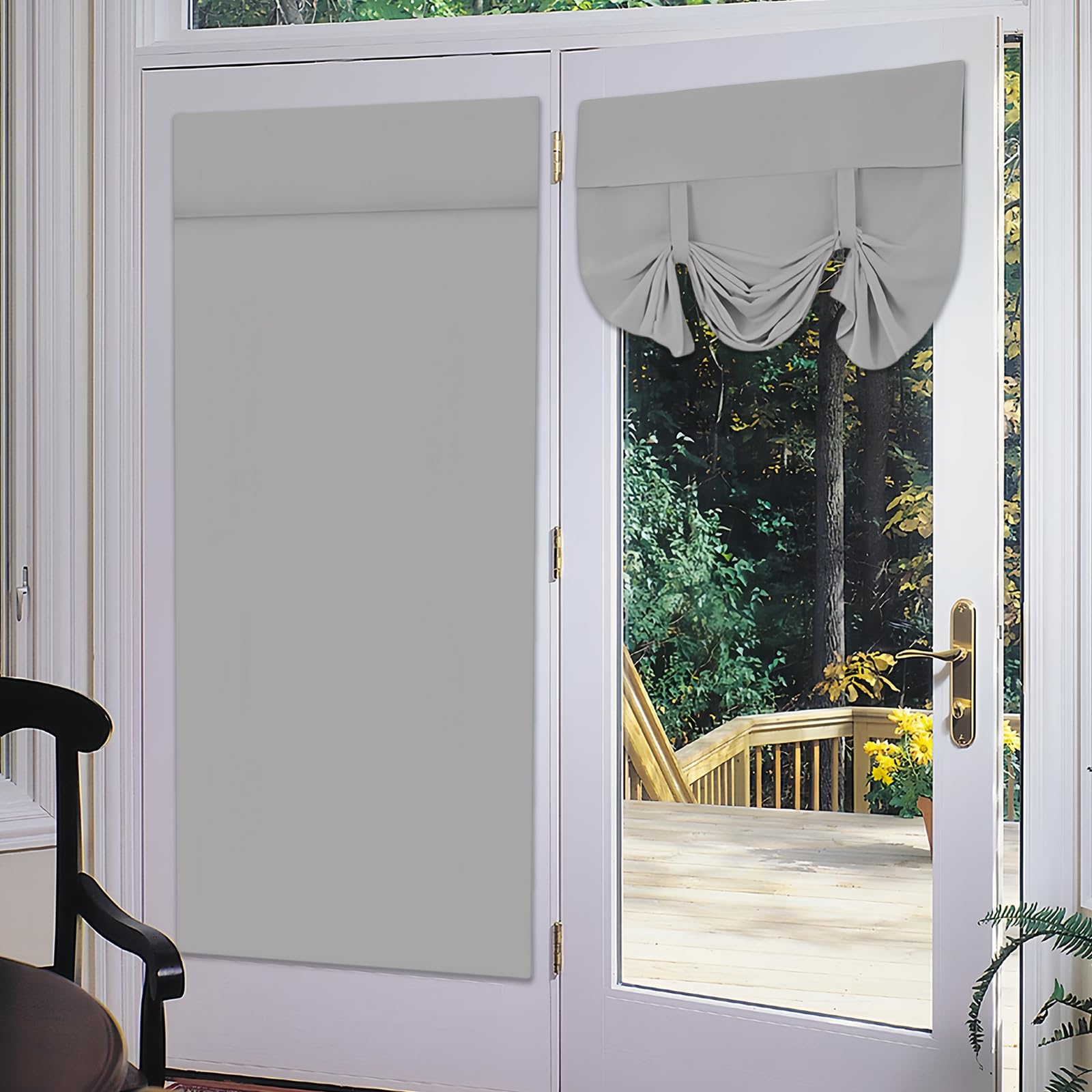 Cortinas de puerta francesas, 66 x 173 cm, para puerta frontal con vendaje, persianas francesas para puertas de cortinas, cortinas opacas, privacidad y control de la luz para cama o salón (gris)
