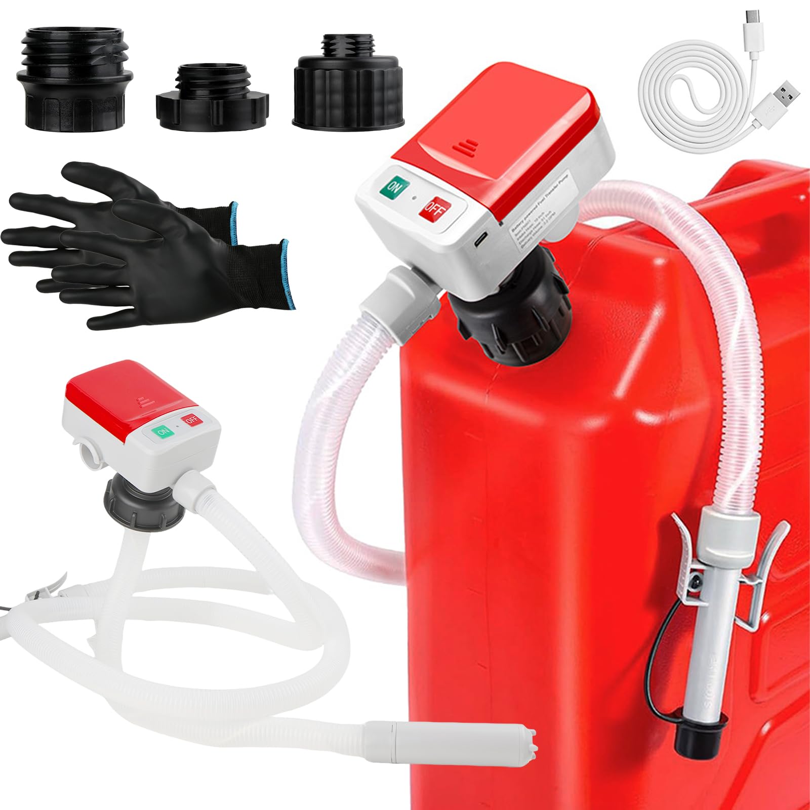 Dieselpumpe elektrisch mit Auto-Stopp, 3.2GPM Hochgeschwindigkeitsabzug, Dualversorgung per USB-Type-C & 4 AA-Batterien, selbstansaugende Flüssigkeitsextraktoren mit 3 Adaptern für Diesel, Öl & Benzin