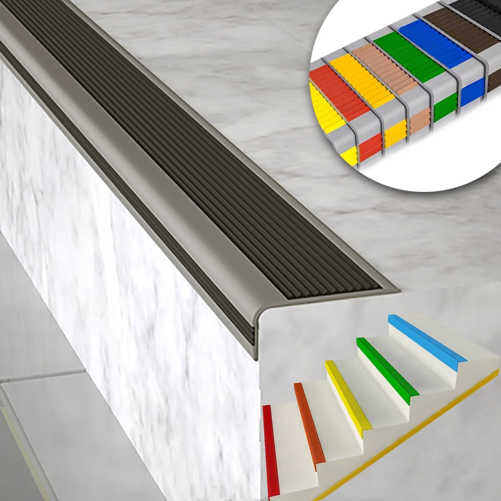 Self-Adhesive Stair Step Transition Strip,Non-Slip Step Edge Protector,Flexible Rubber Stair Edge Protector,indoor stair nosing Guard Strip,Safety Corner Edge Guard Strip,Fire retardant waterproof. ( โ image 1