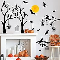 Vista 61 de Halloween Tree Branch Wall Decals Crow Black Raven Bird Wall Decals Peel and Stick Birdcage Raven Stickers Removable Black Crows Branches Halloween