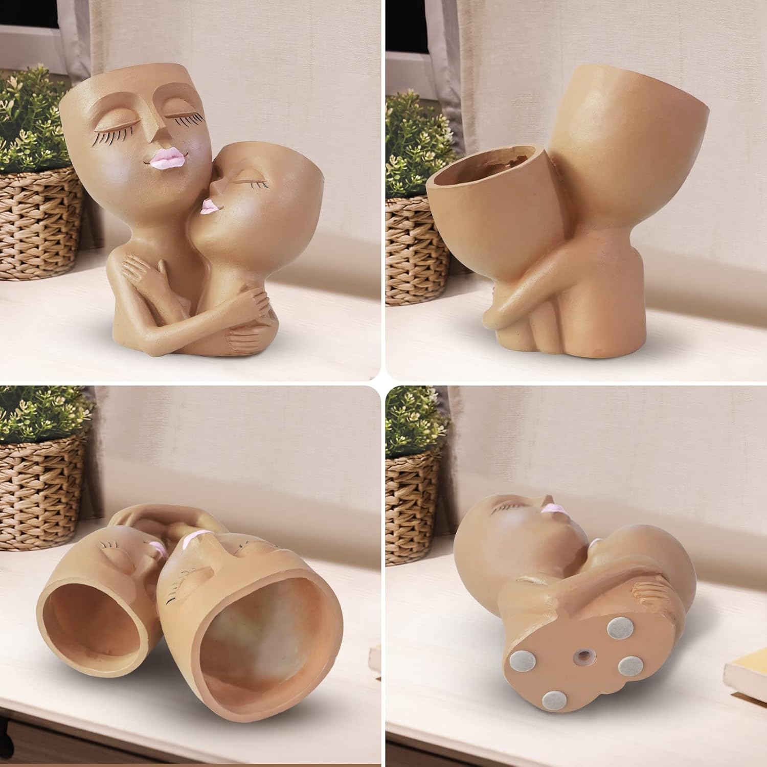 Funny Face Planter Pot Double Head Planter - Creative Decorate Resin Succulent Planters Human Plant Pots for Indoor and Outdoor Plants with Drainage Hole, DIY Gifts for Family and Friends : Patio, Lawn & Garden