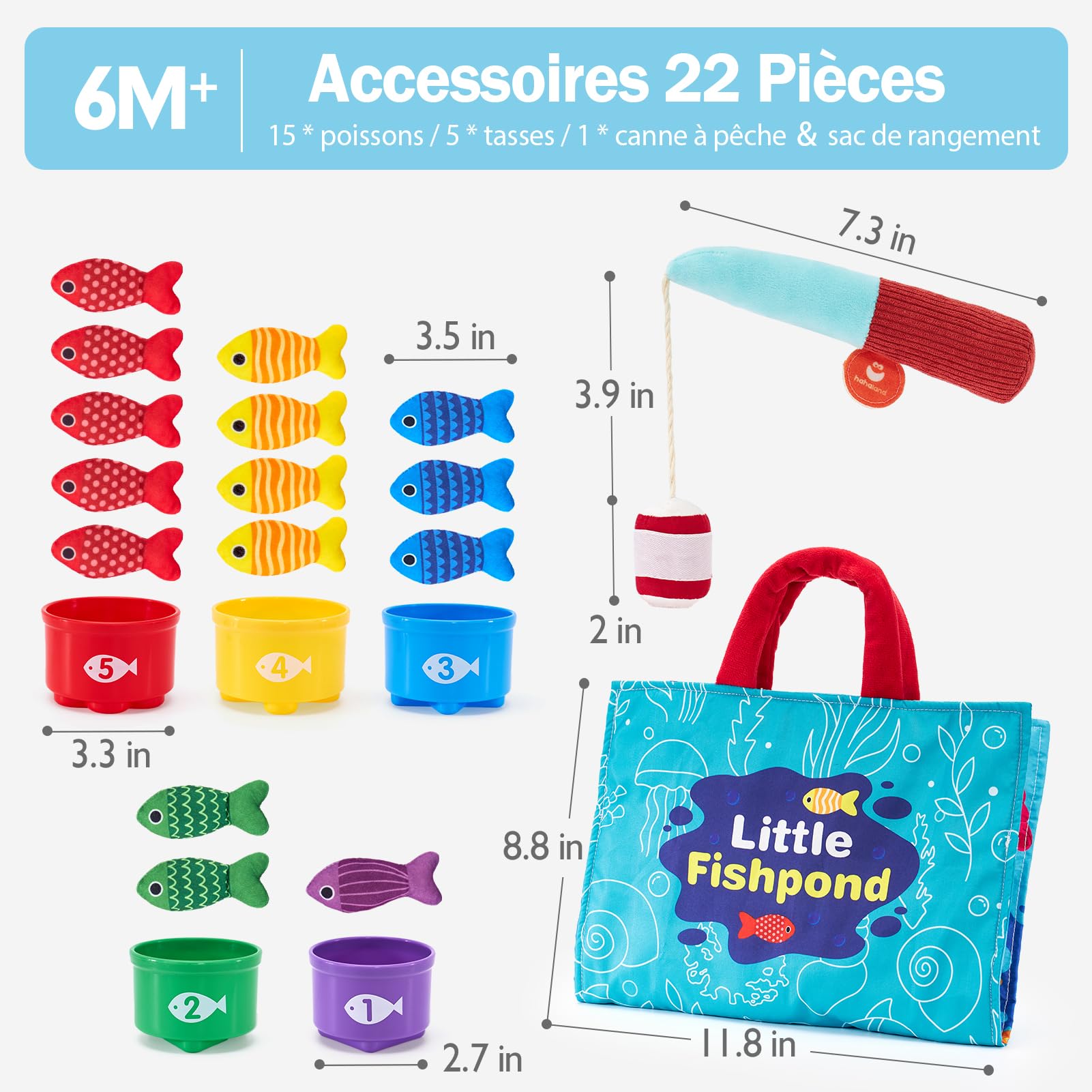 hahaland Jouet Bebe 1 an, Jeux Montessori Pêche a la Ligne pour Enfant 1 2 3 Ans, Jouet Éducatif pour Développer la Motricité Fine, Cadeau pour Garcon Fille 6 9 12 18 Mois